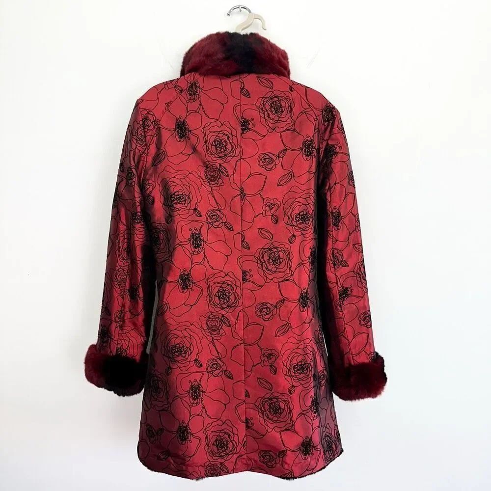 Overland Reversible Women’s Black Rabbit Burgundy Red Rex Rabbit Trim Collar Cuf — image 7 of 8